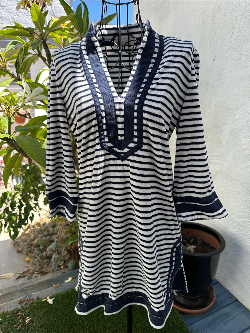 Tory Burch Navy & White Striped Swim Cover-Up Tunic